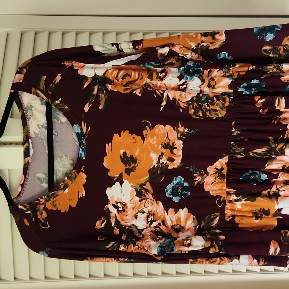 Hazel Blues Boutique Wine Colored Floral Print Maxi 4XL - Picture 4 of 6